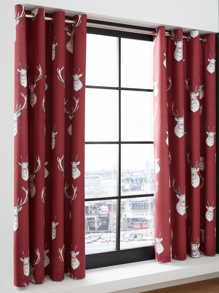 Catherine Lansfield Munro Stag Check Lined Eyelet Curtains - Imagem 2 de 3