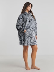 Simply Be Grey Animal Print Oversized Hooded Dress With Elasticated Sleeves - Image 1 of 3