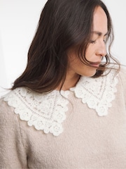 JD Williams Natural Crochet Collar Short Sleeve Jumper - Image 3 of 6