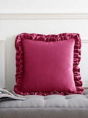 Catherine Lansfield Hot Pink So Soft Velvet Touch Double Frill Cushion - Image 1 of 4