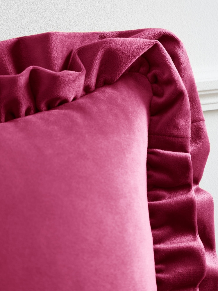 Catherine Lansfield Hot Pink So Soft Velvet Touch Double Frill Cushion - Image 2 of 4