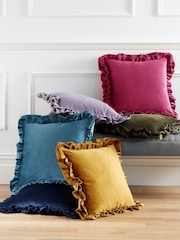 Catherine Lansfield Hot Pink So Soft Velvet Touch Double Frill Cushion - Image 4 of 4