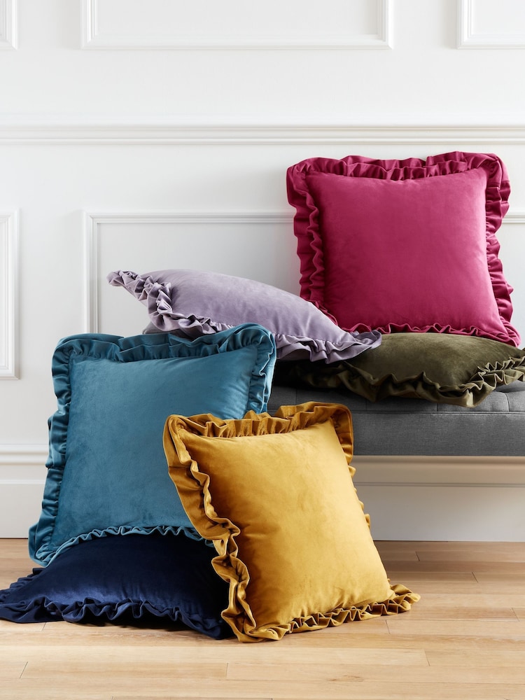 Catherine Lansfield Hot Pink So Soft Velvet Touch Double Frill Cushion - Image 4 of 4