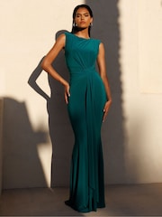 Club L London Green Kadie Sleeveless Gathered Maxi Dress With Drape - Image 1 of 5