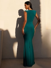 Club L London Green Kadie Sleeveless Gathered Maxi Dress With Drape - Image 2 of 5