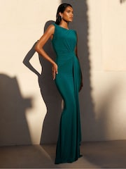 Club L London Green Kadie Sleeveless Gathered Maxi Dress With Drape - Image 5 of 5