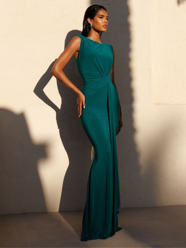 Club L London Green Kadie Sleeveless Gathered Maxi Dress With Drape - Image 5 of 5
