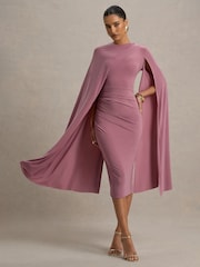 Розовый - Club L London Асимметричное платье миди с накидкой Marysol - Image 1 of 7