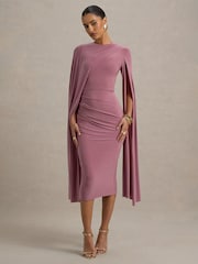 Розовый - Club L London Асимметричное платье миди с накидкой Marysol - Image 4 of 7