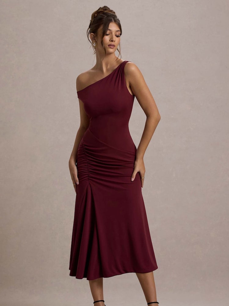 Club L London Red Kerensa One-Shoulder Midi Dress - Image 4 of 6