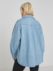 Simply Be Blue Linear Distressed Denim Jacket - Image 2 of 4