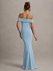 Club L London Blue Law of Attraction Bardot Draped Split Maxi Dress - Image 5 of 7
