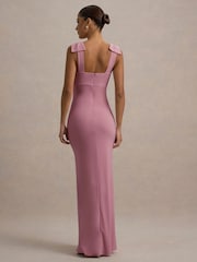 Club L London Pink Evanna V-Neck Maxi Dress With Bow Straps - Image 2 of 4