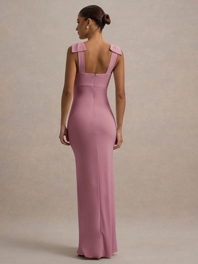 Club L London Pink Evanna V-Neck Maxi Dress With Bow Straps - Image 2 of 4