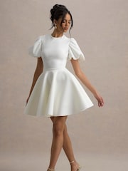 Club L London White Emelia Puff-Sleeve Skater Bridal Dress - Image 2 of 5