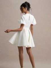 Club L London White Emelia Puff-Sleeve Skater Bridal Dress - Image 3 of 5