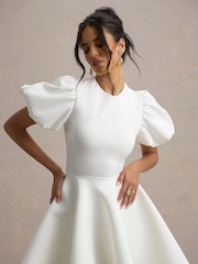 Club L London White Emelia Puff-Sleeve Skater Bridal Dress - Image 4 of 5