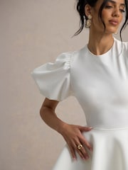 Club L London White Emelia Puff-Sleeve Skater Bridal Dress - Image 5 of 5