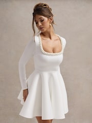 Club L London White Wilder Square-Neck Long-Sleeve Skater Mini Bridal Dress - Image 5 of 6