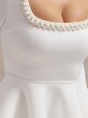 Club L London White Wilder Square-Neck Long-Sleeve Skater Mini Bridal Dress - Image 6 of 6