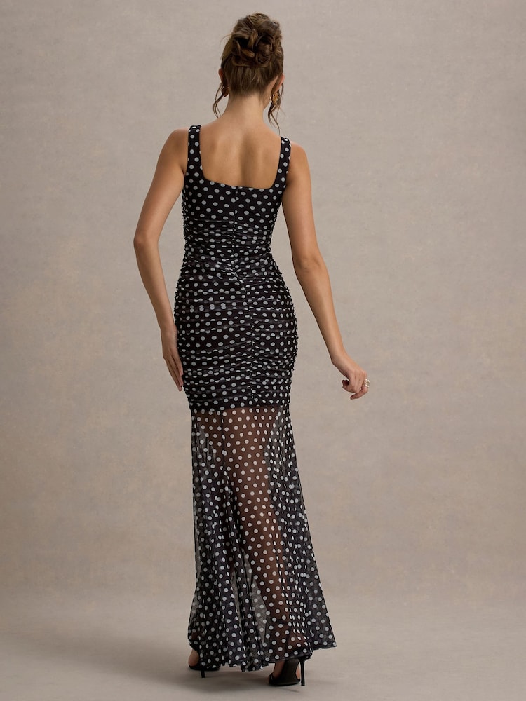 Club L London Black Galaxia Polka Dot Maxi Dress With Mesh Skirt - Image 2 of 7
