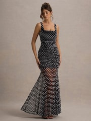Club L London Black Galaxia Polka Dot Maxi Dress With Mesh Skirt - Image 6 of 7
