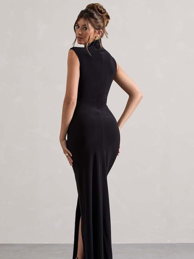Negro - Club L London Lanetta Ruched Alto-Neck Maxi Dress With Split - Imagen 2 de 5 Negro - Club L London Lanetta Ruched Alto-Neck Maxi Dress With Split - Imagen 2 de 5