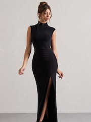 Черный - Платье макси с присборенным вырезом и разрезом Club L London Lanetta - Image 4 of 5