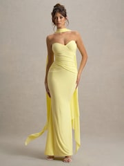 Club L London Yellow Rosabel Sweetheart Maxi Dress With Sash - Image 1 of 7