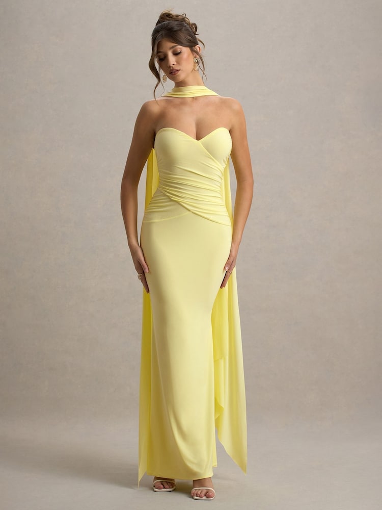Club L London Yellow Rosabel Sweetheart Maxi Dress With Sash - Image 2 of 7