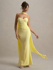 Club L London Yellow Rosabel Sweetheart Maxi Dress With Sash - Image 6 of 7