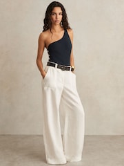 Reiss Navy Marlowe One Shoulder Rope Cord Swimsuit - Image 3 of 5