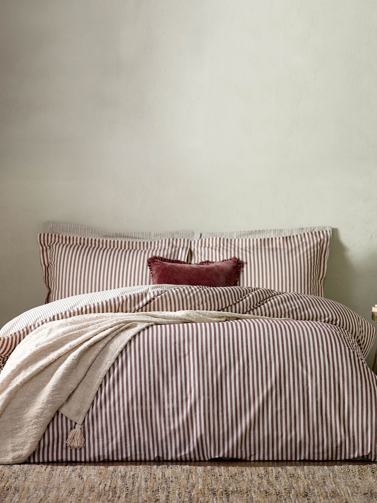Yard Red Beetroot Hebden Striped 100% Cotton Duvet Cover and Pillowcase Set - Image 1 of 4