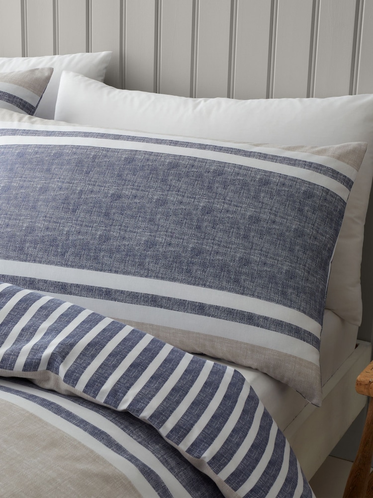 Catherine Lansfield Blue Textured Banded Stripe Reversible Duvet Cover Set - Image 3 of 4