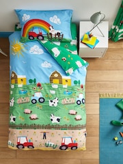 Catherine Lansfield Blue Farmyard Animals Print Reversible Duvet Cover Set - Image 1 of 3