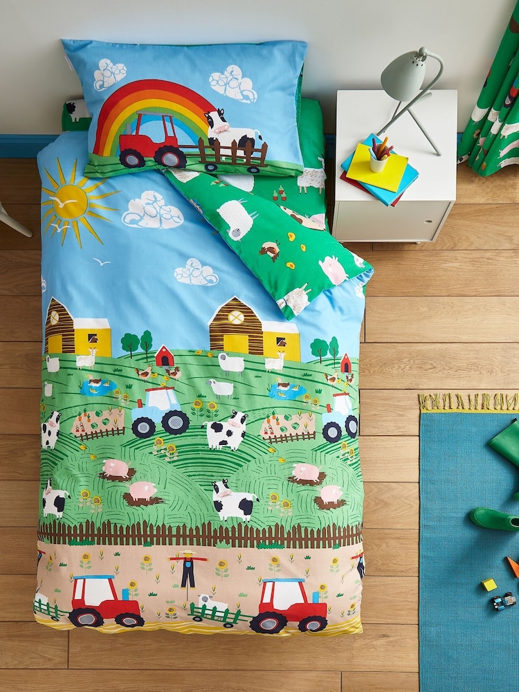 Catherine Lansfield Blue Farmyard Animals Print Reversible Duvet Cover Set - Image 1 of 3
