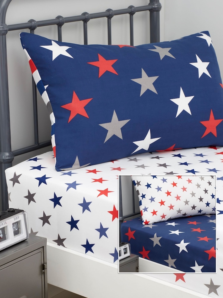 Catherine Lansfield 2 Pack So Soft Stripe Stars Lençóis com Elástico - Imagem 1 de 3