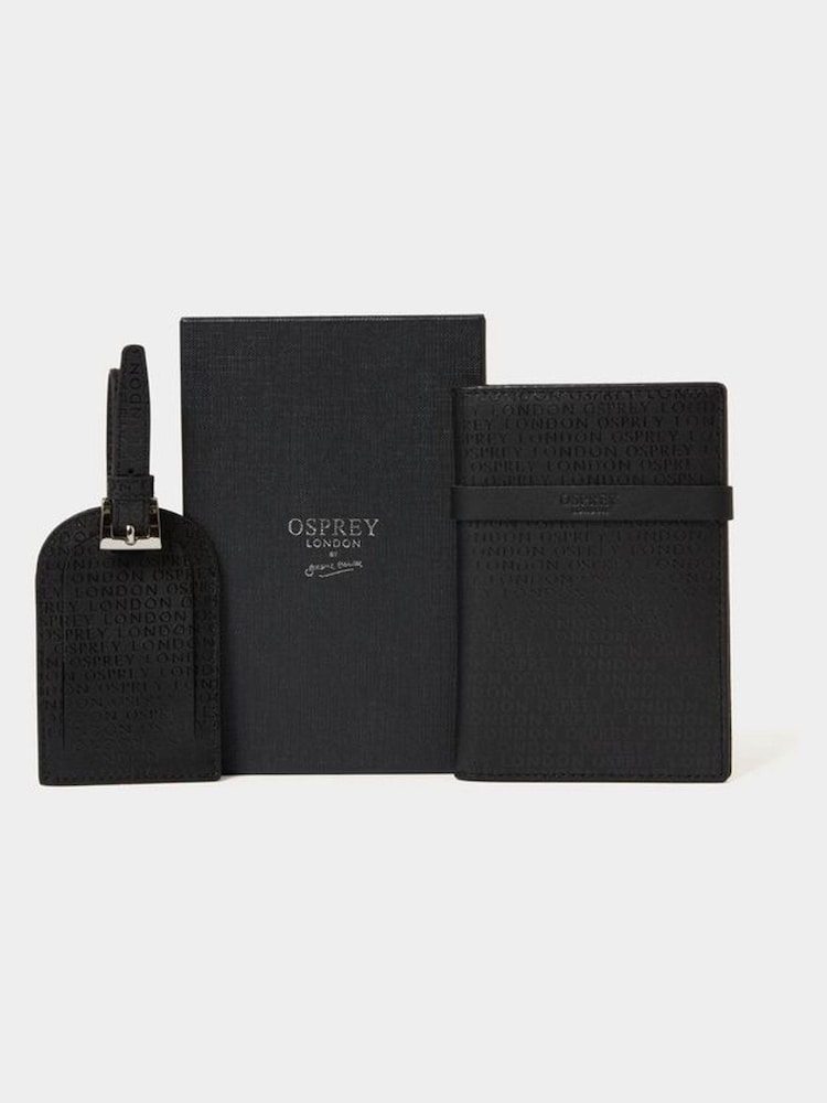 Osprey London – The Deboss – Leder-Set für Reisepass und Gepäckanhänger in Schwarz - Bild 1 von 3
