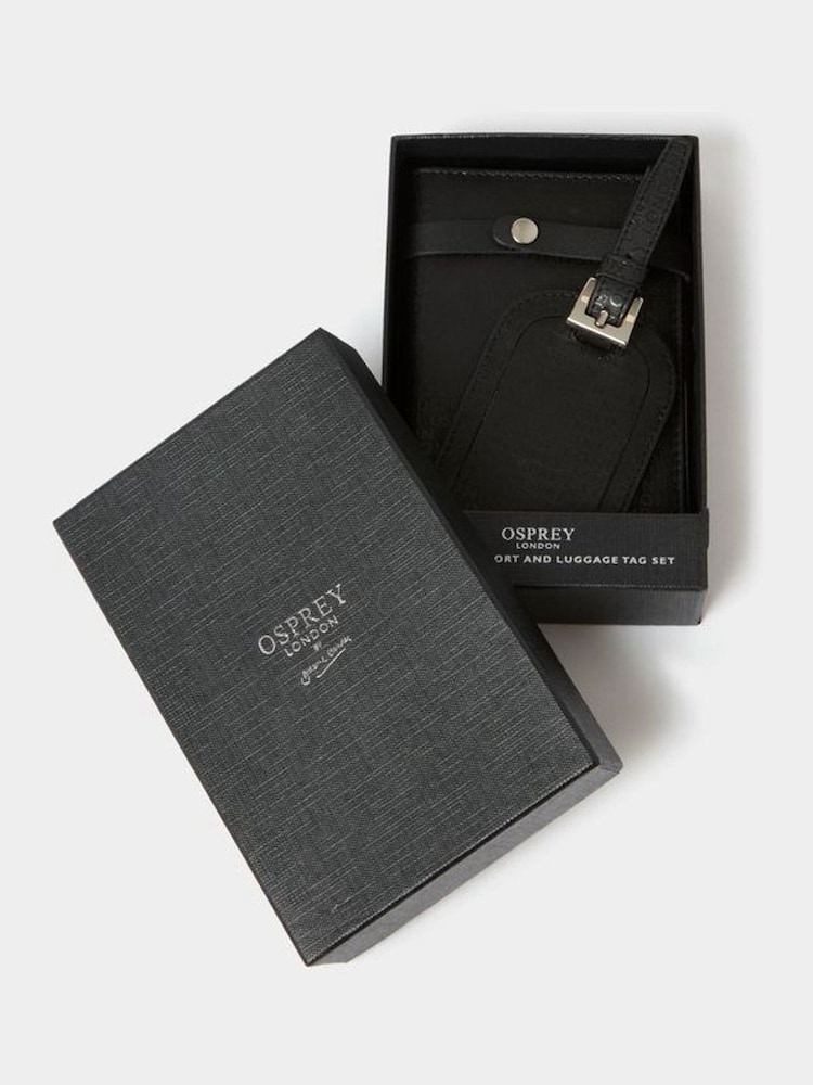Osprey London – The Deboss – Leder-Set für Reisepass und Gepäckanhänger in Schwarz - Bild 3 von 3
