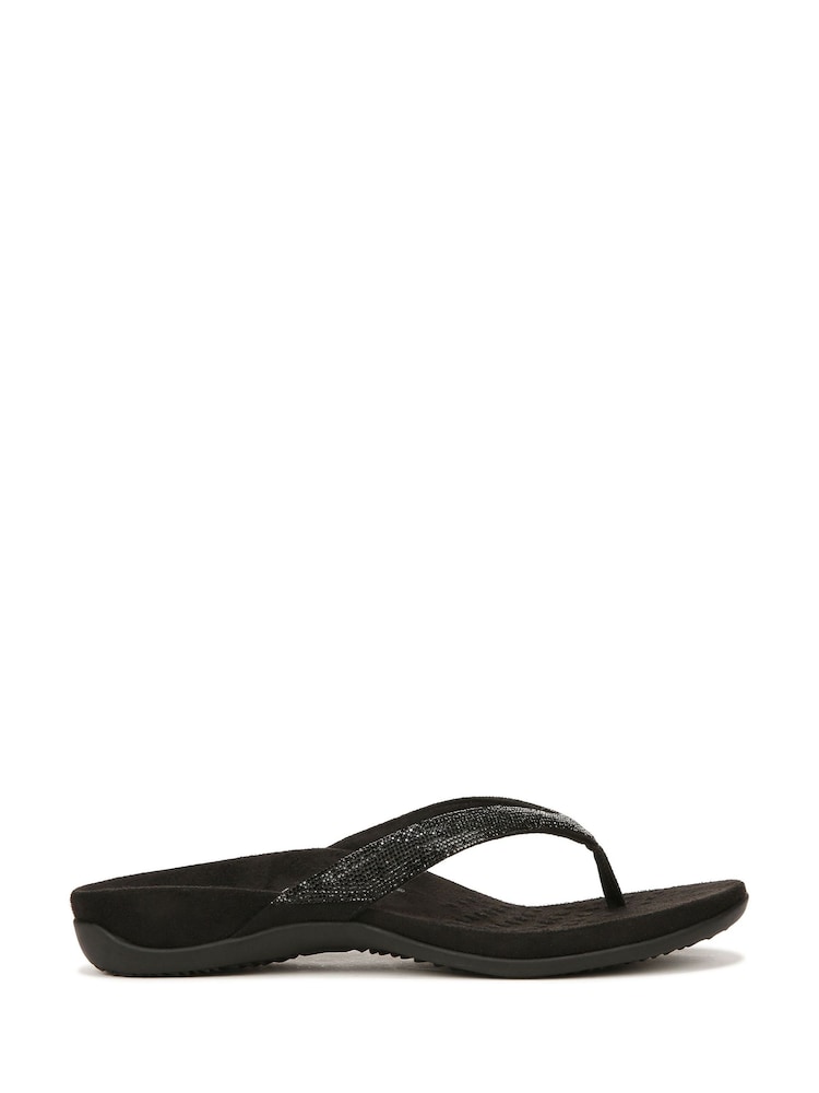 Negro - Vionic Wide Fit Dillon Shine Arch Support Toe Post Sandals - Imagen 1 de 7 Negro - Vionic Wide Fit Dillon Shine Arch Support Toe Post Sandals - Imagen 1 de 7