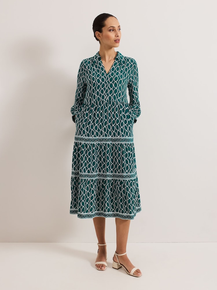 Phase Eight Green Tiered Midi Dress - Image 1 of 7