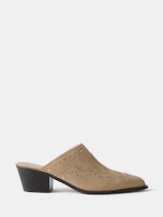 Mint Velvet Cream Suede Western Mules - Image 1 of 4