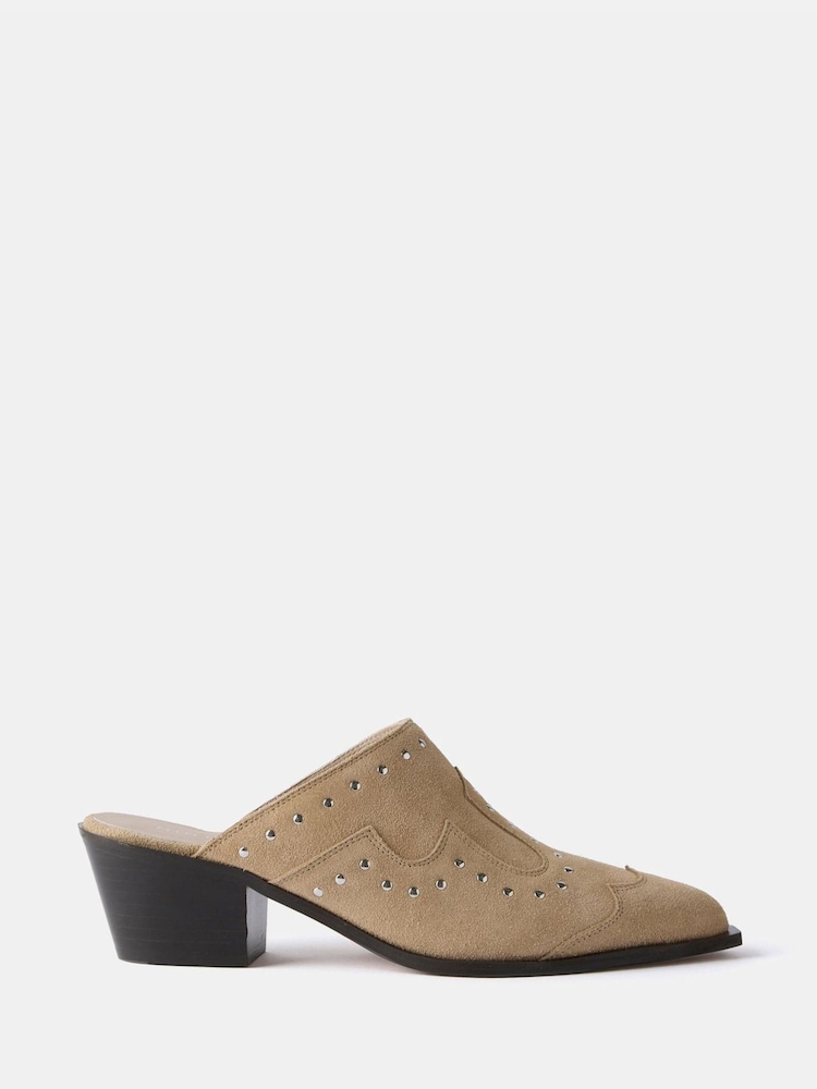 Mint Velvet Cream Suede Western Mules - Image 1 of 4