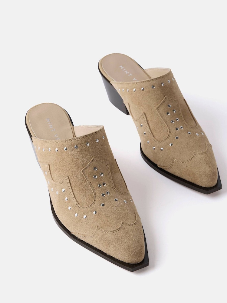Mint Velvet Cream Suede Western Mules - Image 2 of 4