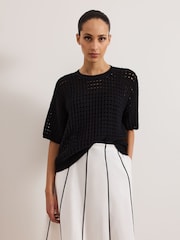 Phase Eight Black Jamelia Boxy Knit 100% Cotton Blouse - Image 1 of 6