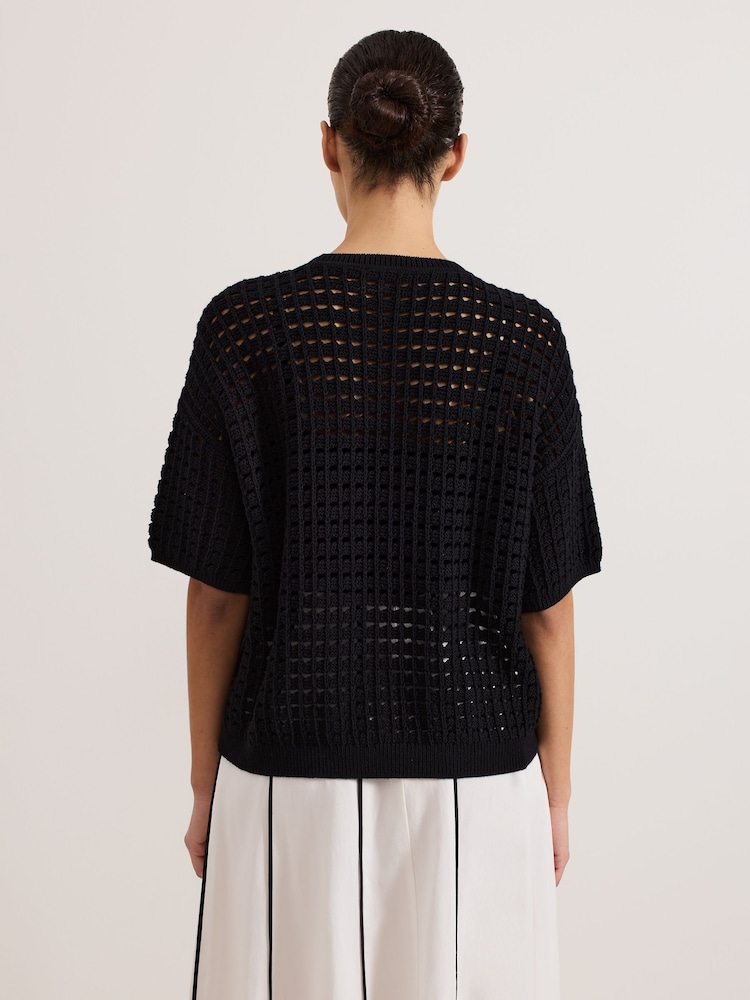 Phase Eight Black Jamelia Boxy Knit 100% Cotton Blouse - Image 2 of 6
