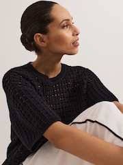 Phase Eight Black Jamelia Boxy Knit 100% Cotton Blouse - Image 4 of 6