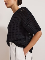Phase Eight Black Jamelia Boxy Knit 100% Cotton Blouse - Image 5 of 6