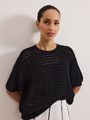 Phase Eight Black Jamelia Boxy Knit 100% Cotton Blouse - Image 6 of 6