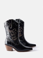 Mint Velvet Black Stitched Cowboy Boots - Image 1 of 4